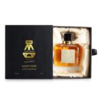 Desert Suede by Velvet Vapour in its open black-and-gold gift box